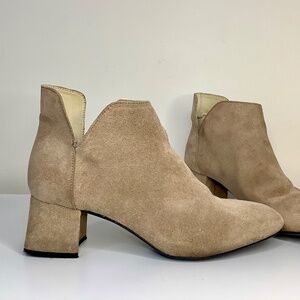 Zara Suede Ankle Boots Bootie Round Square Toe Block Heel Beige Cream 37 6.5